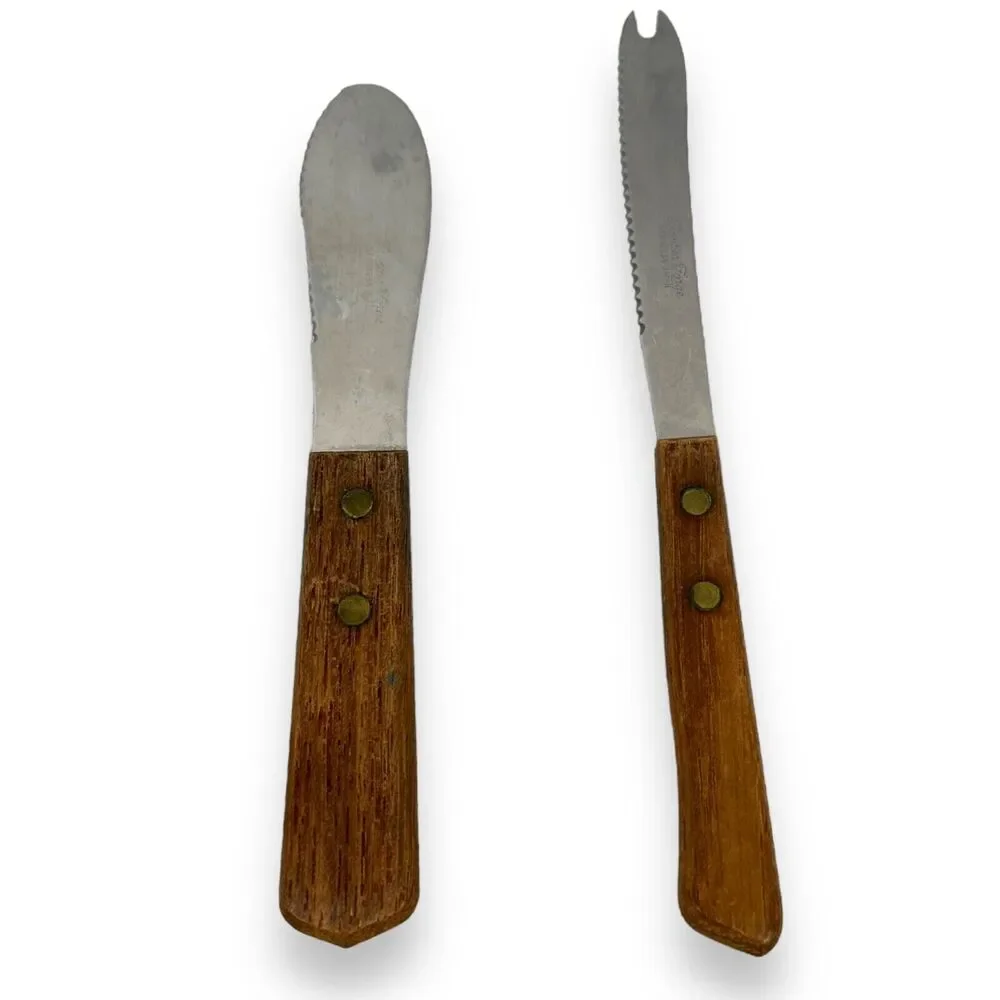 Vintage Frontier Forge Stainless Steel Scraper Kitchen Spatula Lot 2 Wood Handle